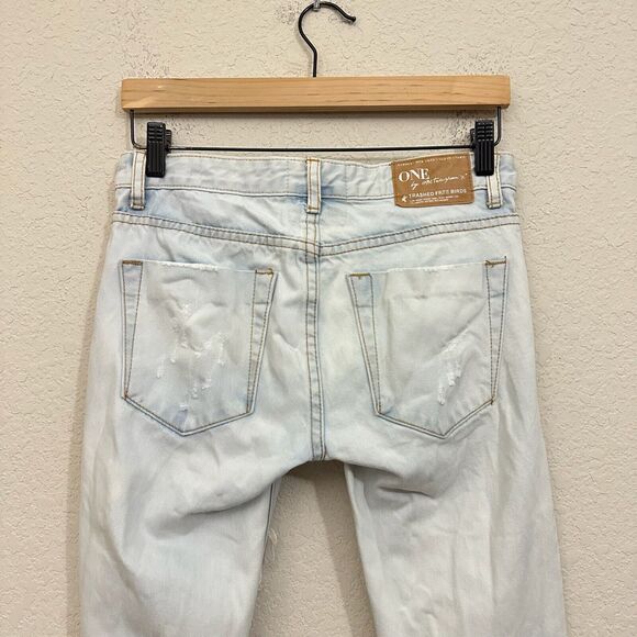 ONE x ONE TEASPOON Trashed Freebirds Distressed Ripped Jeans Ankle Zip - Picture 8 of 16